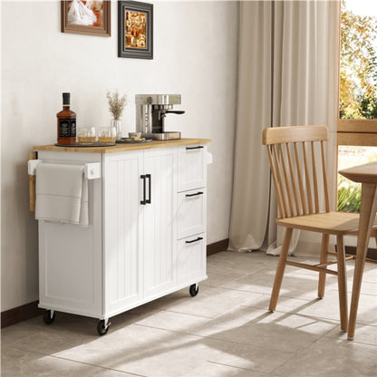 Kitchen Cart with Wood Top and Drop Leaf Breakfast Bar