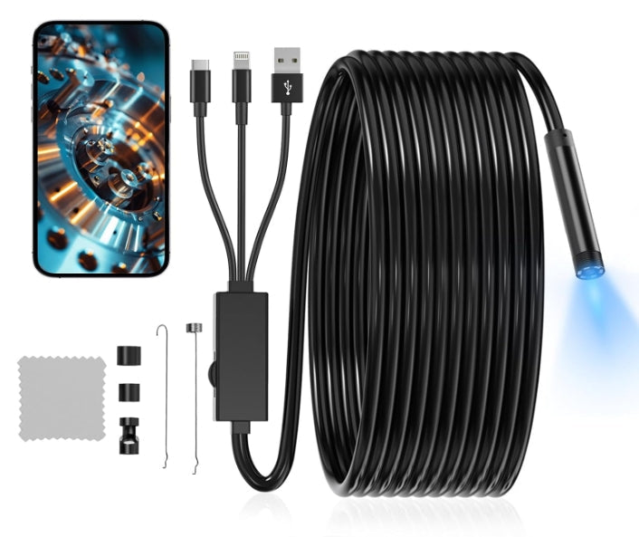 5.5mm 3 in 1 Endoscope Camera with Light for iPhone, Ipad, Android and Windows