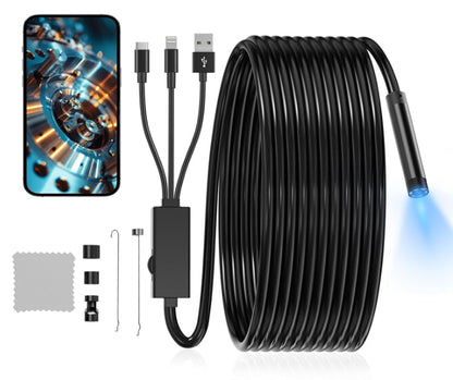 5.5mm 3 in 1 Endoscope Camera with Light for iPhone, Ipad, Android and Windows