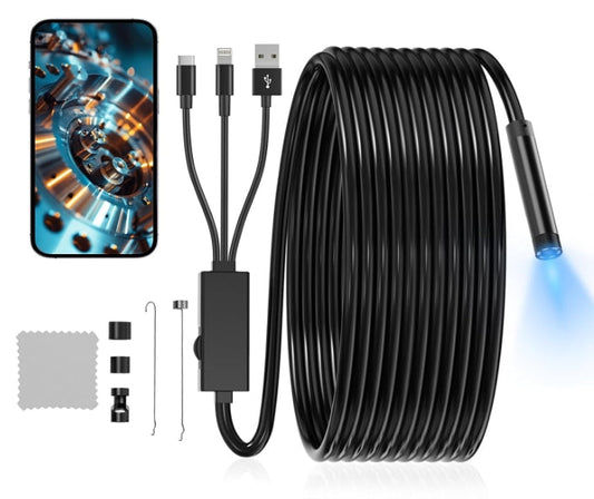 5.5mm 3 in 1 Endoscope Camera with Light for iPhone, Ipad, Android and Windows