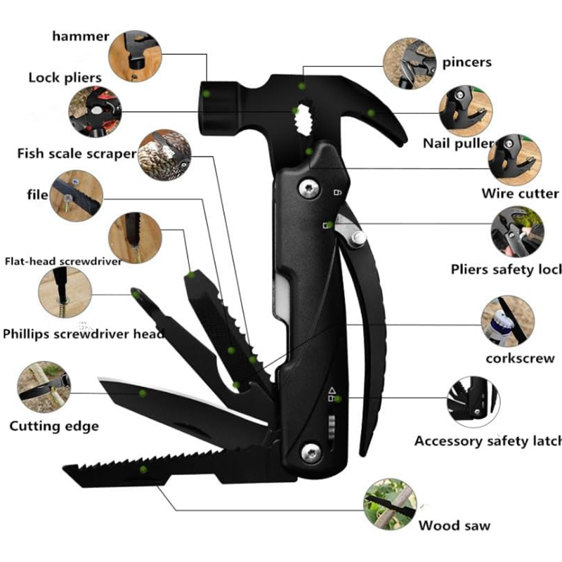 Multitool-12 in 1 Camping Tools with Mini Hammer