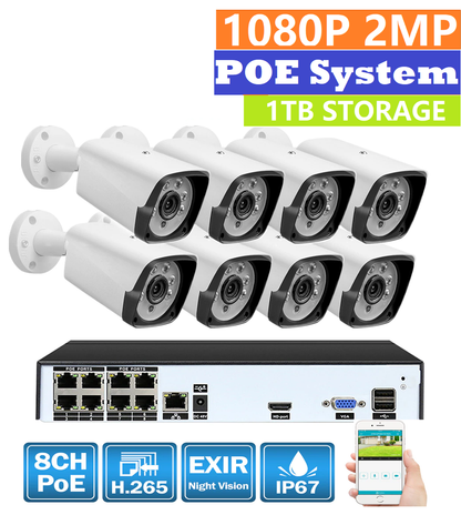 Security Camera System POE Camera CCTV 1TB Storage