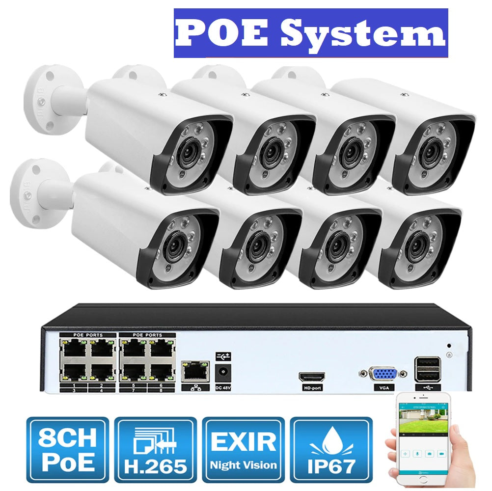 Security Camera System POE Camera CCTV 1TB Storage
