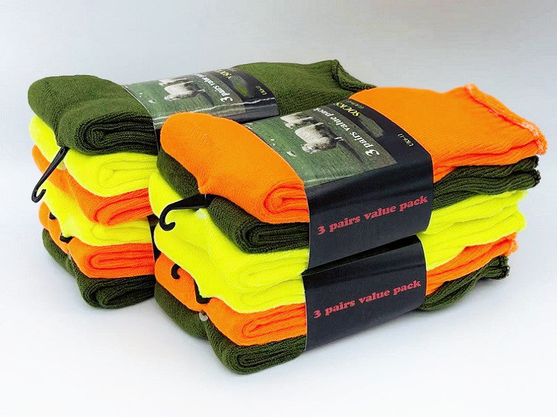 (12 Pairs) High Visible Safety Work Socks Cushioned Socks