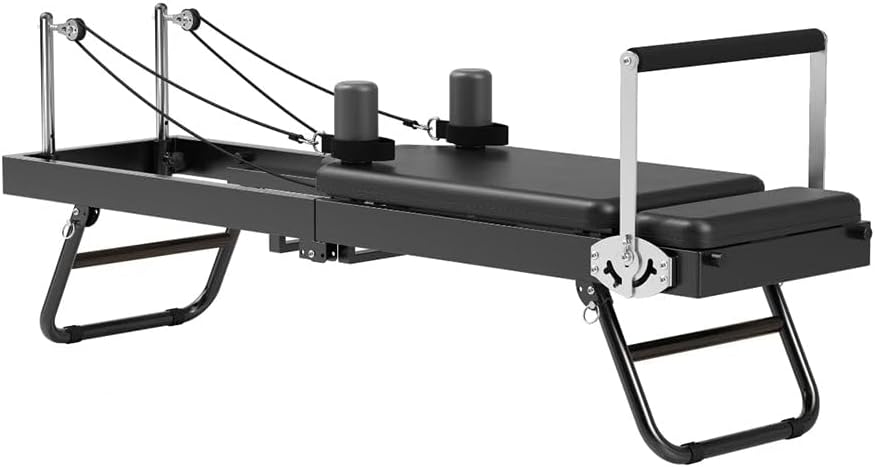 Foldable Pilates Reformer With Headrest Black