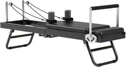 Foldable Pilates Reformer With Headrest Black