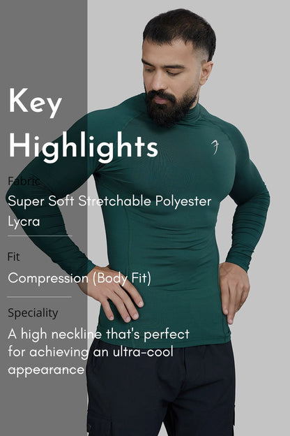 High Neck Compression Full Sleeves T-shirt Emerald