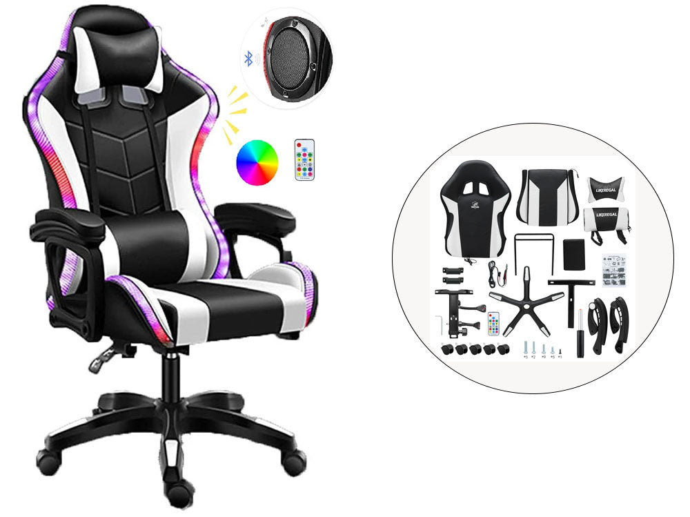 Gaming Chair Office Chair With Foot Rest Racing Chair with Speaker and Light