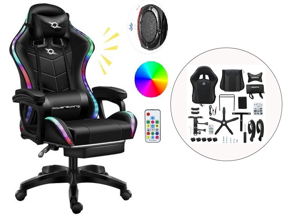Gaming Chair Office Chair With Foot Rest Racing Chair with Speaker and Light