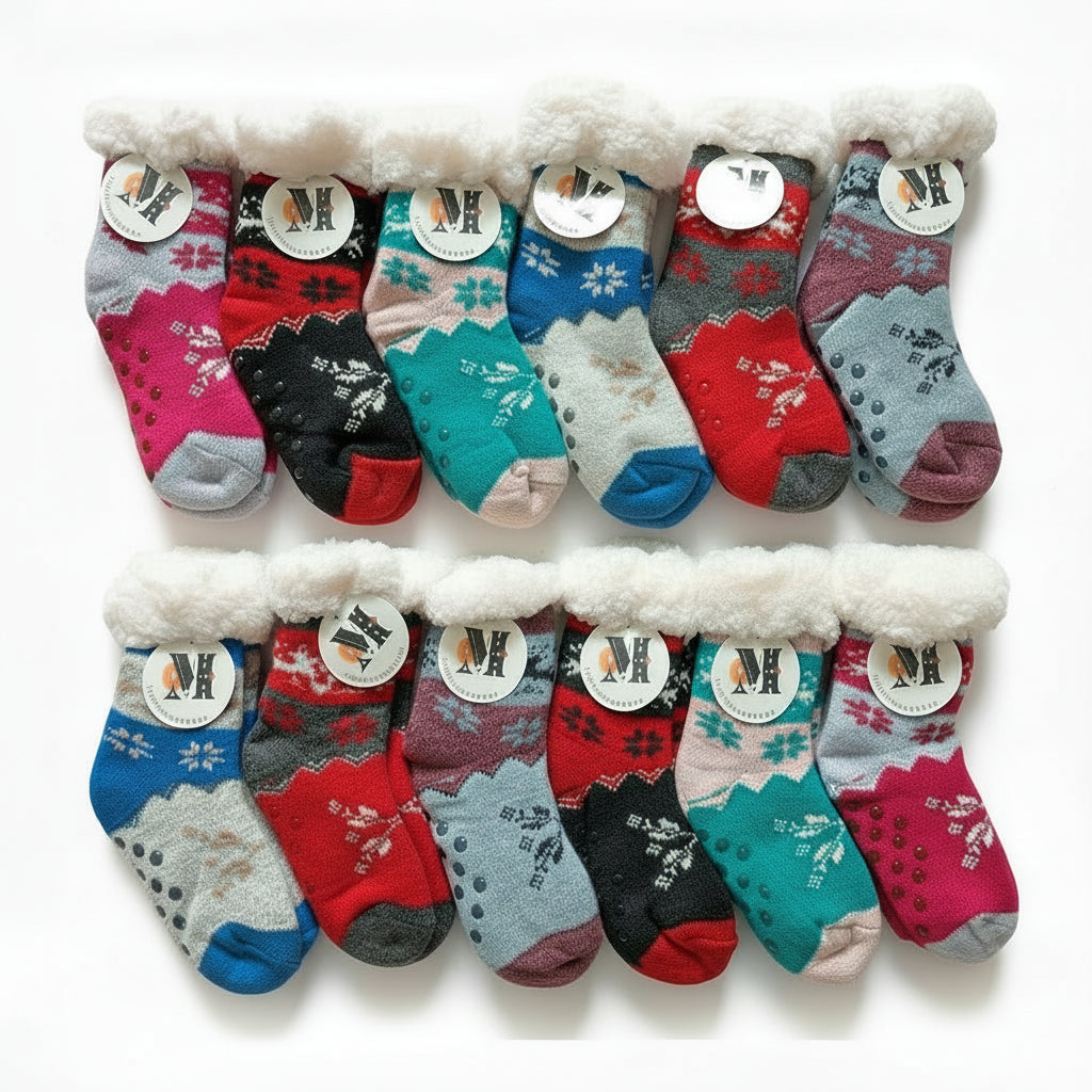 24 Pairs Kids Slipper Fuzzy Socks Winter Super Warm Soft Socks with Grippers