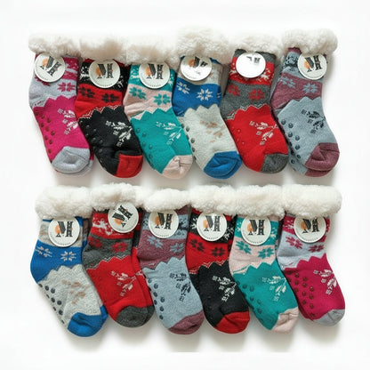 24 Pairs Kids Slipper Fuzzy Socks Winter Super Warm Soft Socks with Grippers