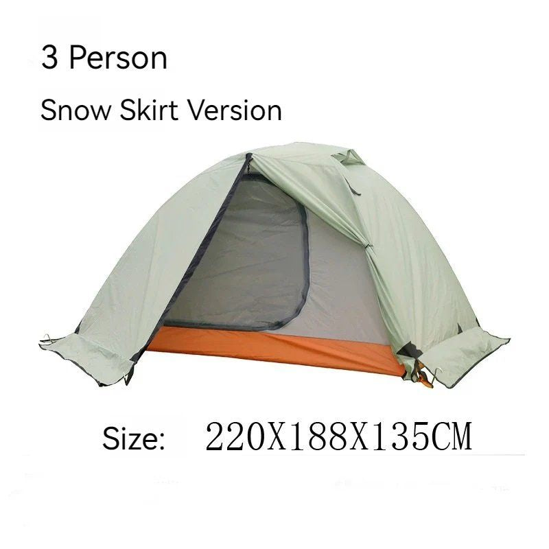 3-Person Double-Layer Four-Season Mountaineering Tent with Snow Skirt