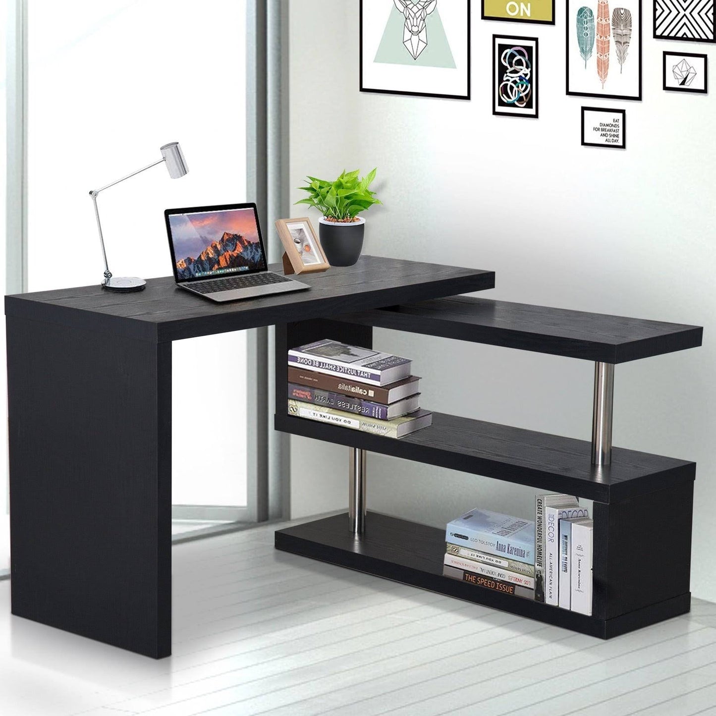 Computer Desk Table with Bookshelf