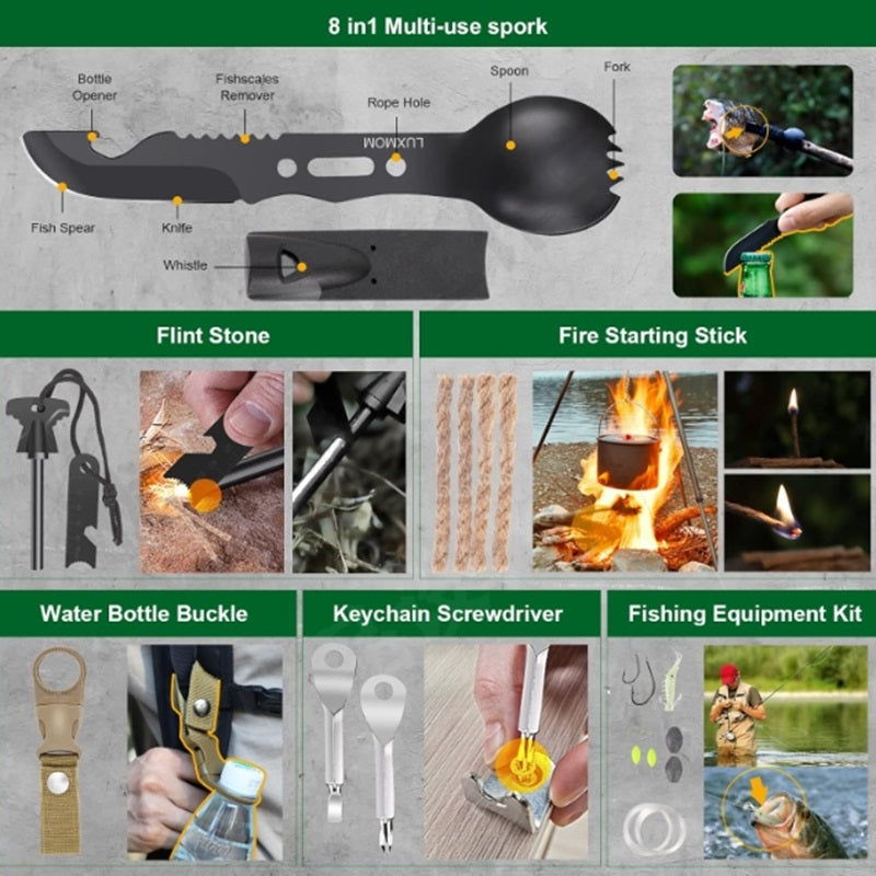 30 in 1 Survival Gear and Equipment Emergency Survival Kit for Camping, Hiking, Hunting, and Fishing