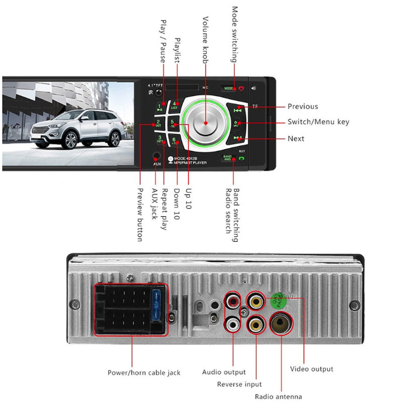 Car Stereo Bluetooth FM Audio Head Unit Player