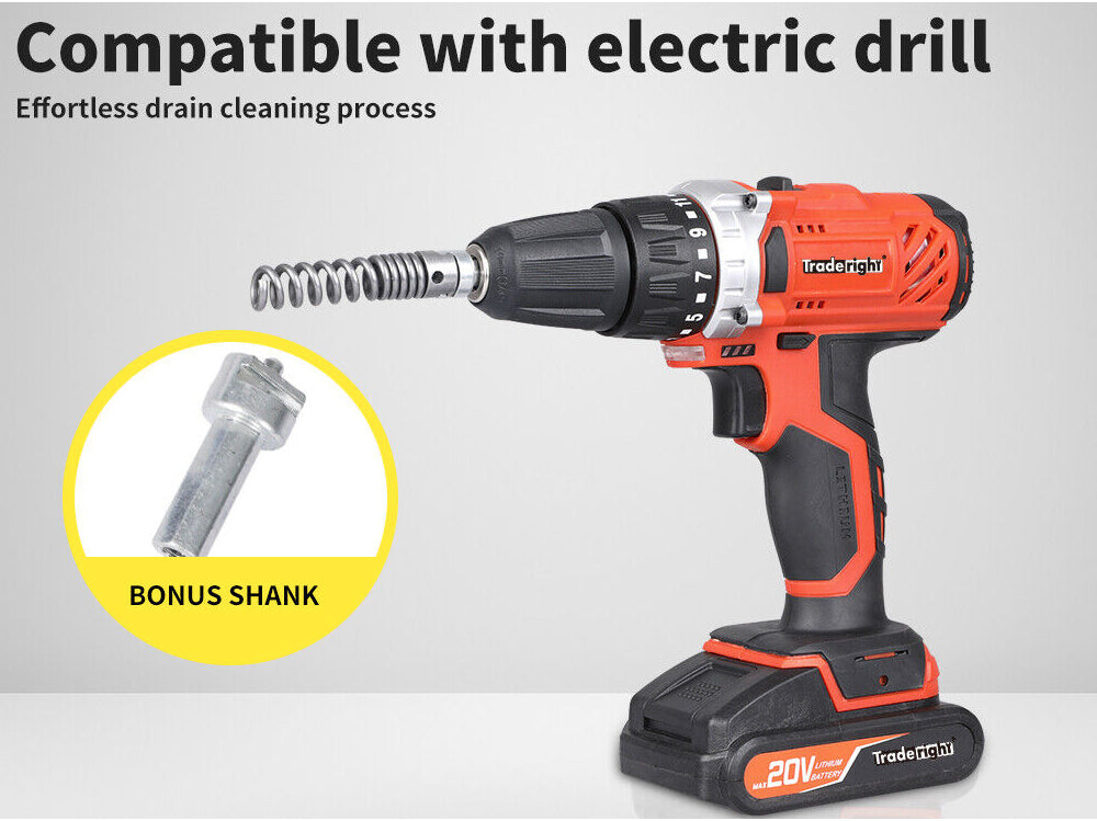 Drain Snake Pipe Cleaner Sewer Cleaner 12M 6 Drill Bit Tool