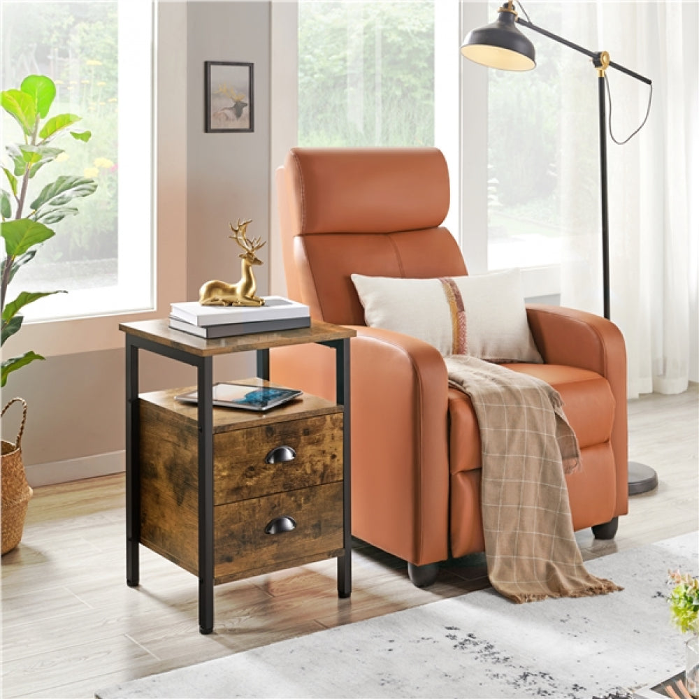 Side Table with 2 Drawers and Open Shelf