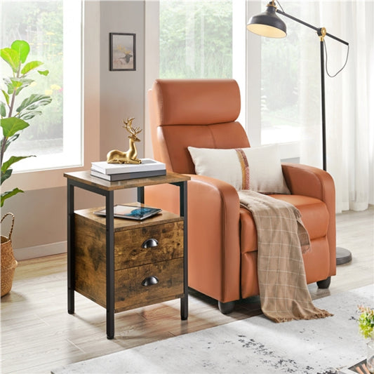 Side Table with 2 Drawers and Open Shelf