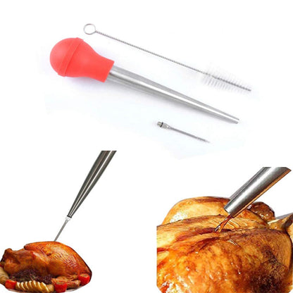 Turkey Baster, Baster set of 4, Baster syringe needles and Cleaning Brush, red