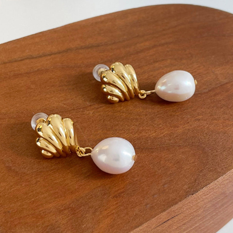 Embellique Gold Shell Pearl Stud Earrings