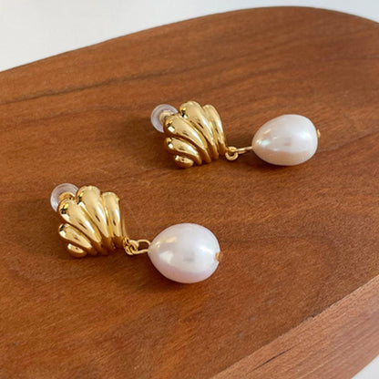 Embellique Gold Shell Pearl Stud Earrings