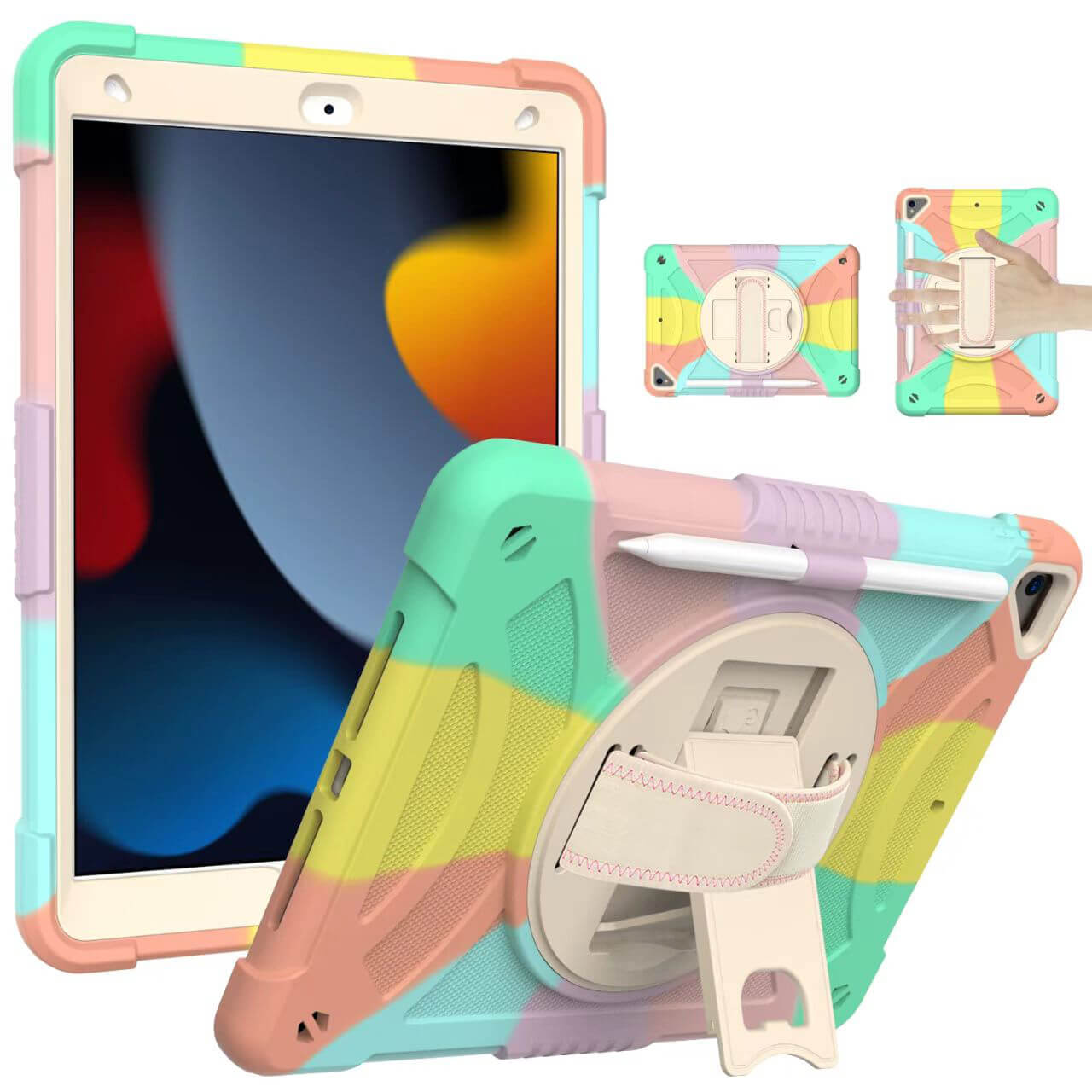 Three Layer Protection 360° Rotatable Grip Compatible with iPad 7th 10.2 2019 Case with Stand and Penslot