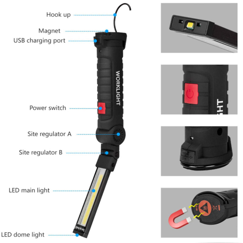 LED Work Light Flashlight with Magnetic Base 270°Rotate Grill Light and 5 Modes