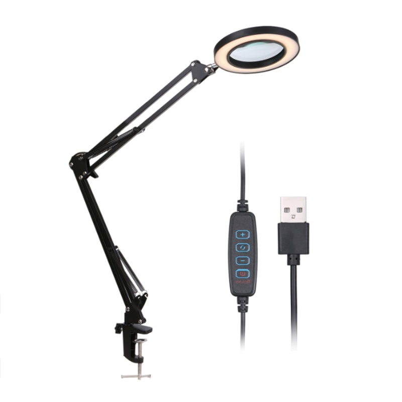 5X Magnifying Lamp with Big Clamp 3 Adjustable LED Light 10 Brightness Magnifier