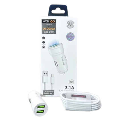 Mobigo Dual USB Car Charger With Lightning Cable GO221L