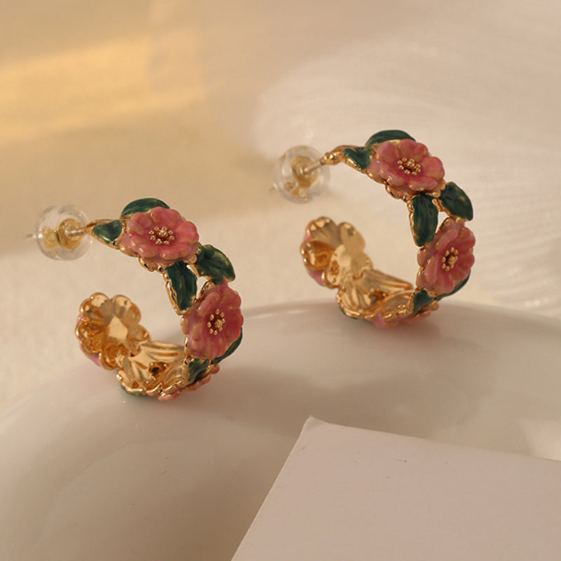 Embellique Camellia Enamel Drop Earrings