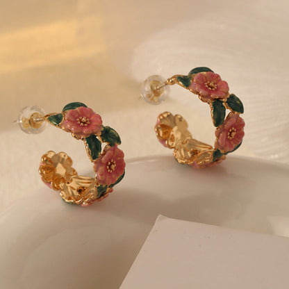 Embellique Camellia Enamel Drop Earrings