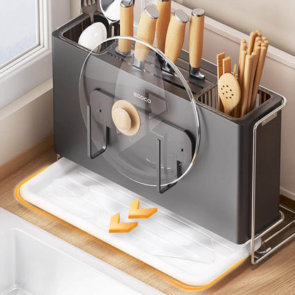 Mobie All-in-One Stainless Steel Knife Block with Magnetic Lid Holder and Drip Tray E25124