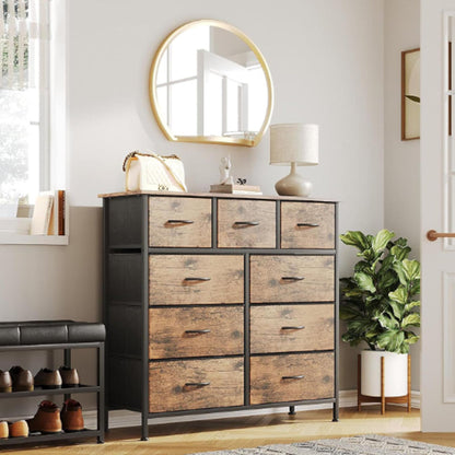 Fabric Dresser for Bedroom with 9 Drawers, Tall 4-Tier Storage Tower for Closet