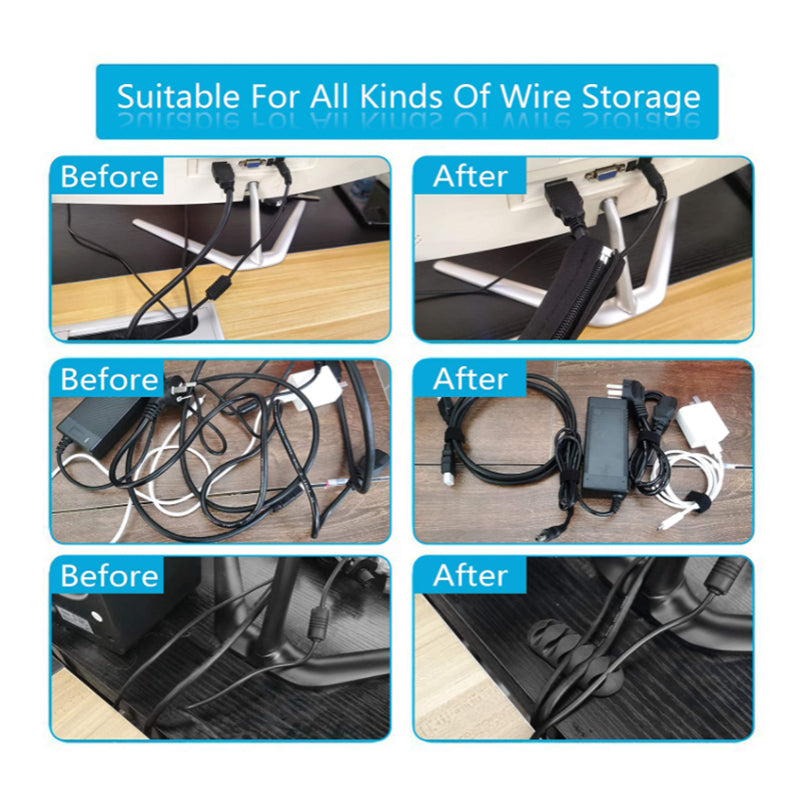126pcs Cord Organizer Kit 4 Cable Sleeve with Zipper 10 Self Adhesive Cable Clip