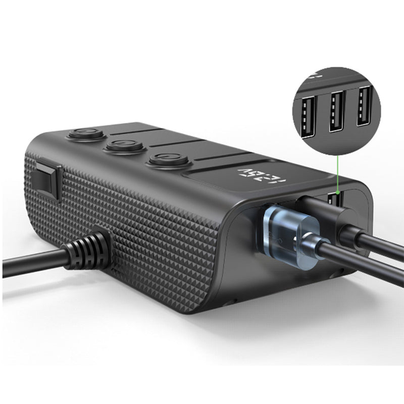 Car cigarette lighter 3-port USB independent switch PD smart fast charging 120W
