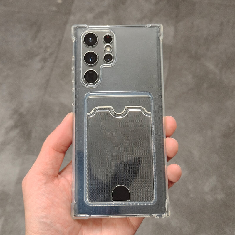 Crystal-Clear Minimalist Wallet Phone Case with Card Holder Compatible with Samsung Galaxy S24 Plus 2024