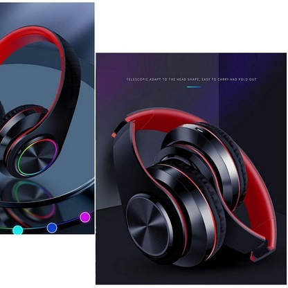 BLACK- Wireless bluetooth Headset Headphones Foldable Stereo Earphones LED Super