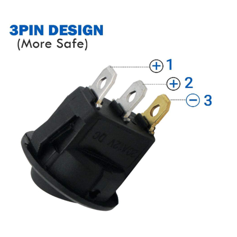 12 pcs 12V Round Rocker Switch Lighted SPST Switch Blue LED Light up 20A 3