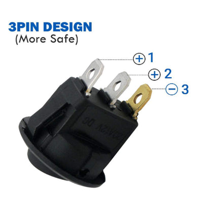 12 pcs 12V Round Rocker Switch Lighted SPST Switch Blue LED Light up 20A 3