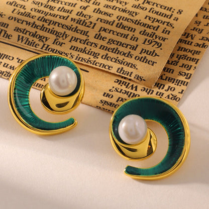 Embellique Retro Enamel Conch Freshwater Pearls Earrings