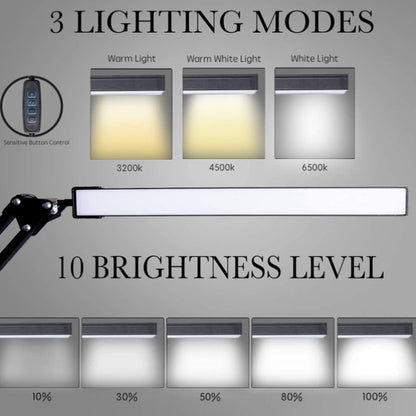 Swing Arm LED Desk Lamp with Clamp 3 Color Modes 10 Brightness Levels Black