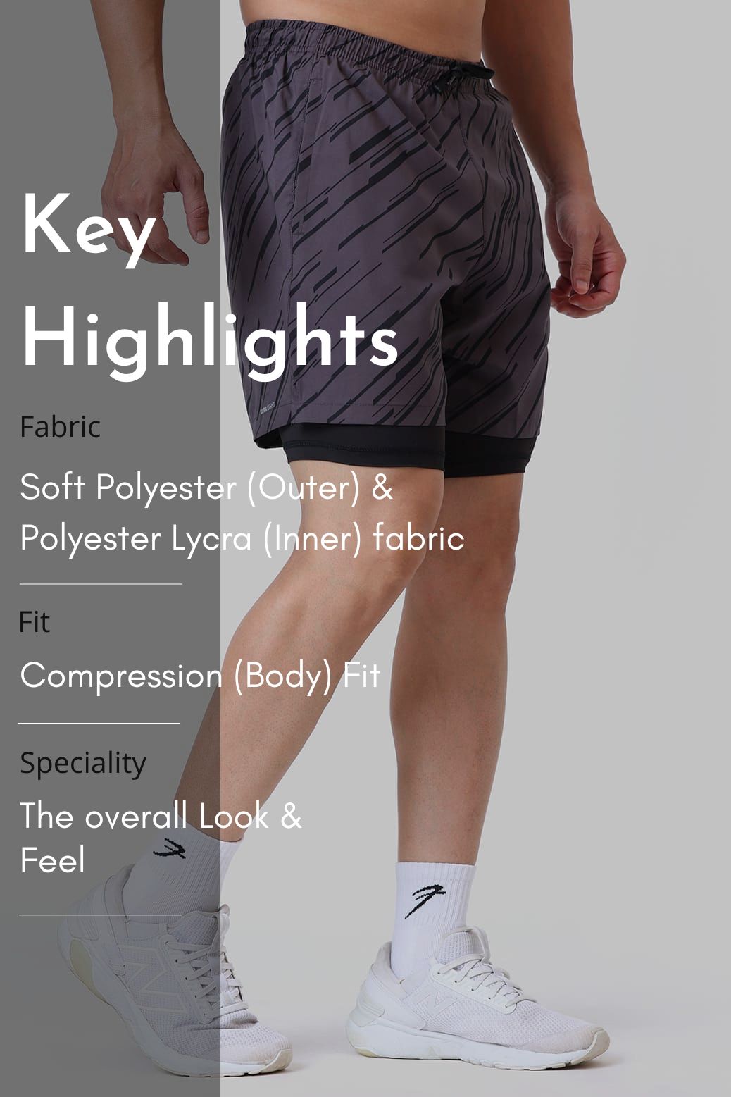 2 in 1 Printed Compression Shorts Graphite