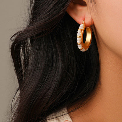 Embellique Natural Stone Beaded Hoop Earrings Red + Blue
