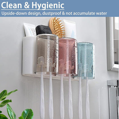 Mobie All in One No Drill Wall Mounted Toothbrush and Cup Holder Set E1925