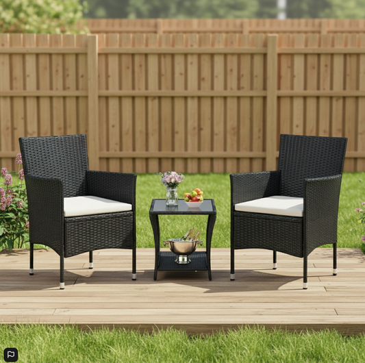 PE/PVC Rattan Patio Chairs & Round Table 3PC Set