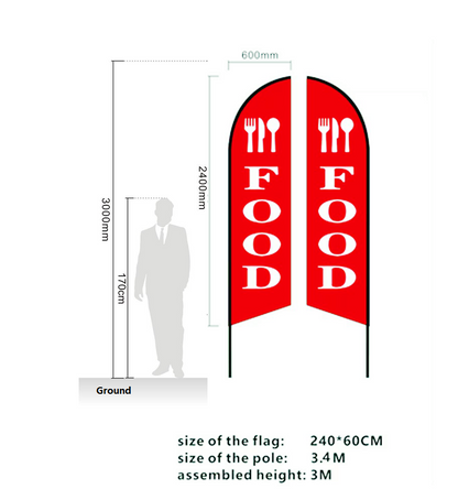 "FOOD"  Commercial Feather Banner 3.4m Double Sided Flag ONLY