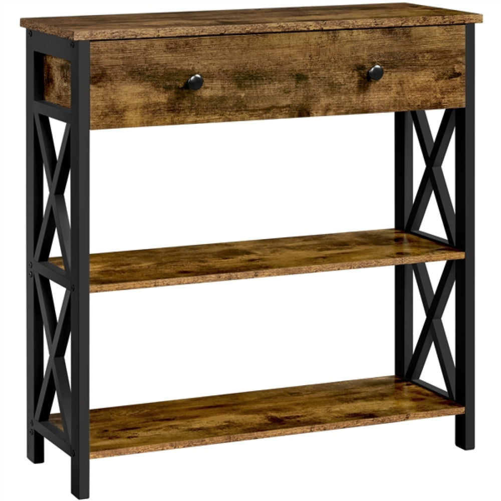 Vintage Wooden Console Table with 1 Drawer and 2 Open Shelves