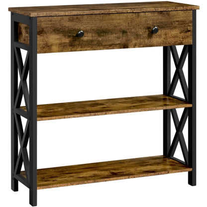 Vintage Wooden Console Table with 1 Drawer and 2 Open Shelves