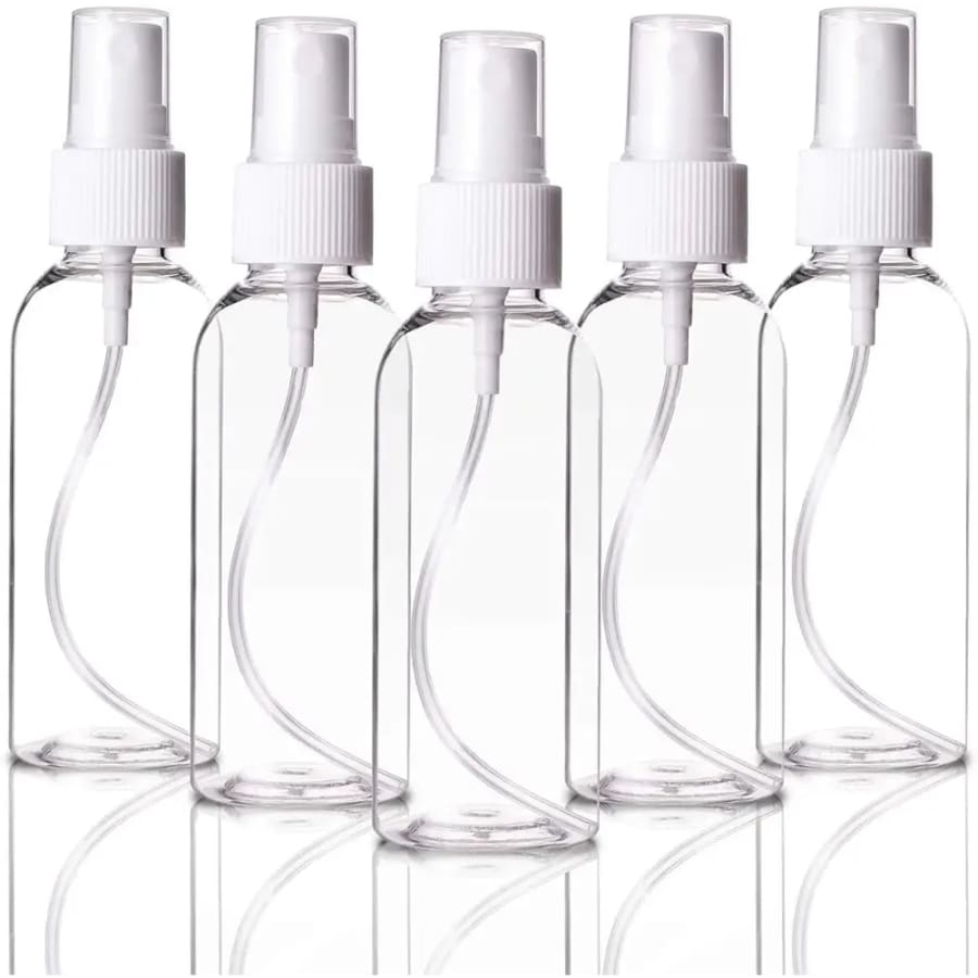 5 x 100 ml Clear Plastic Bottle with Fine Mist Spray Atomiser & Cap