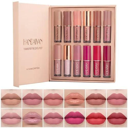 12 Color Book Lip gloss Set Vegan Organic Non-Stick Cup Waterproof Velvet Matte Liquid Lipstick